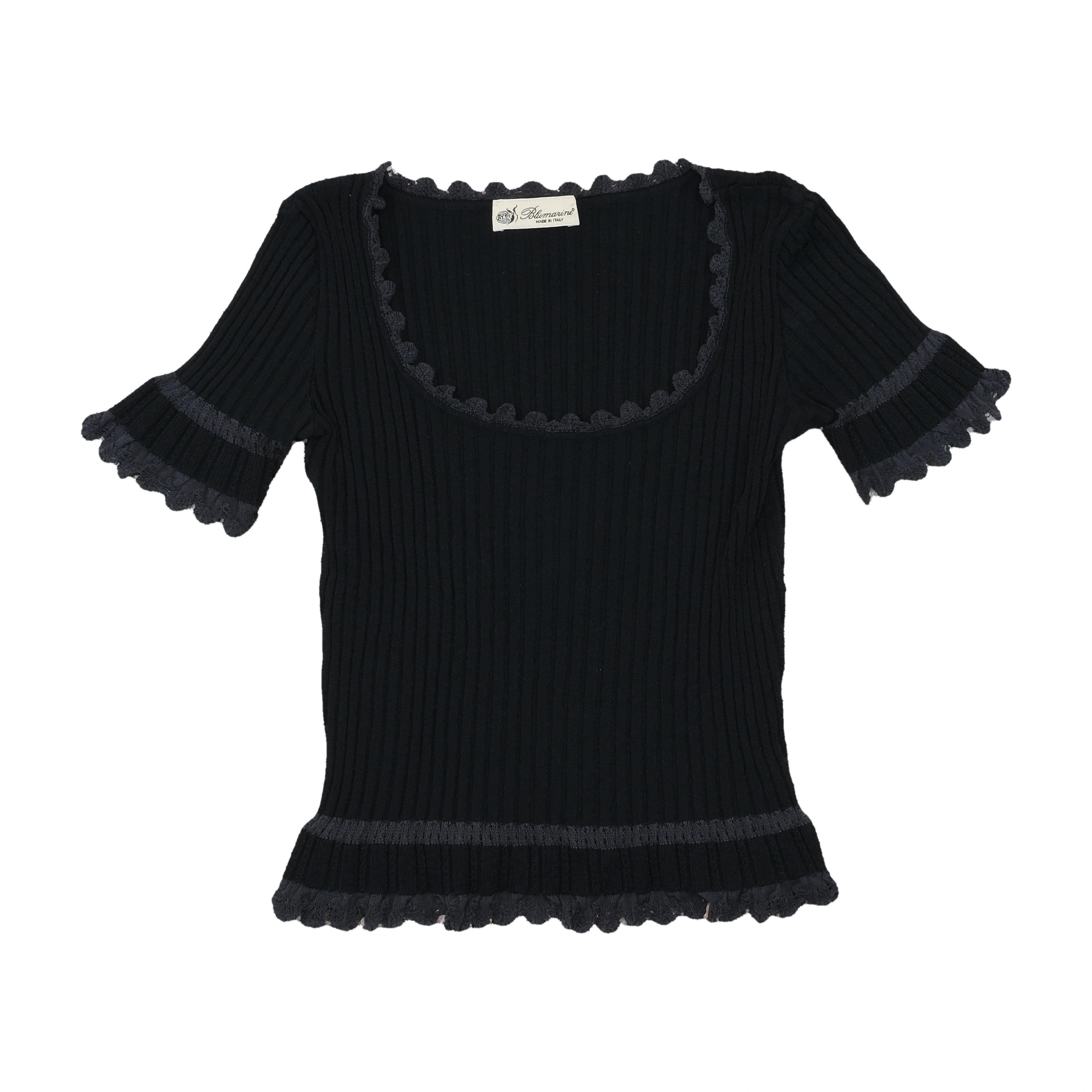 Blumarine Ribbed Ruffle Trim Sweater