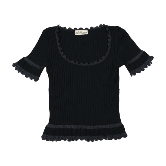 Blumarine Ribbed Ruffle Trim Sweater