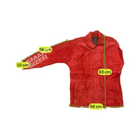 Red Suede Utility Jacket with Paisley Lining