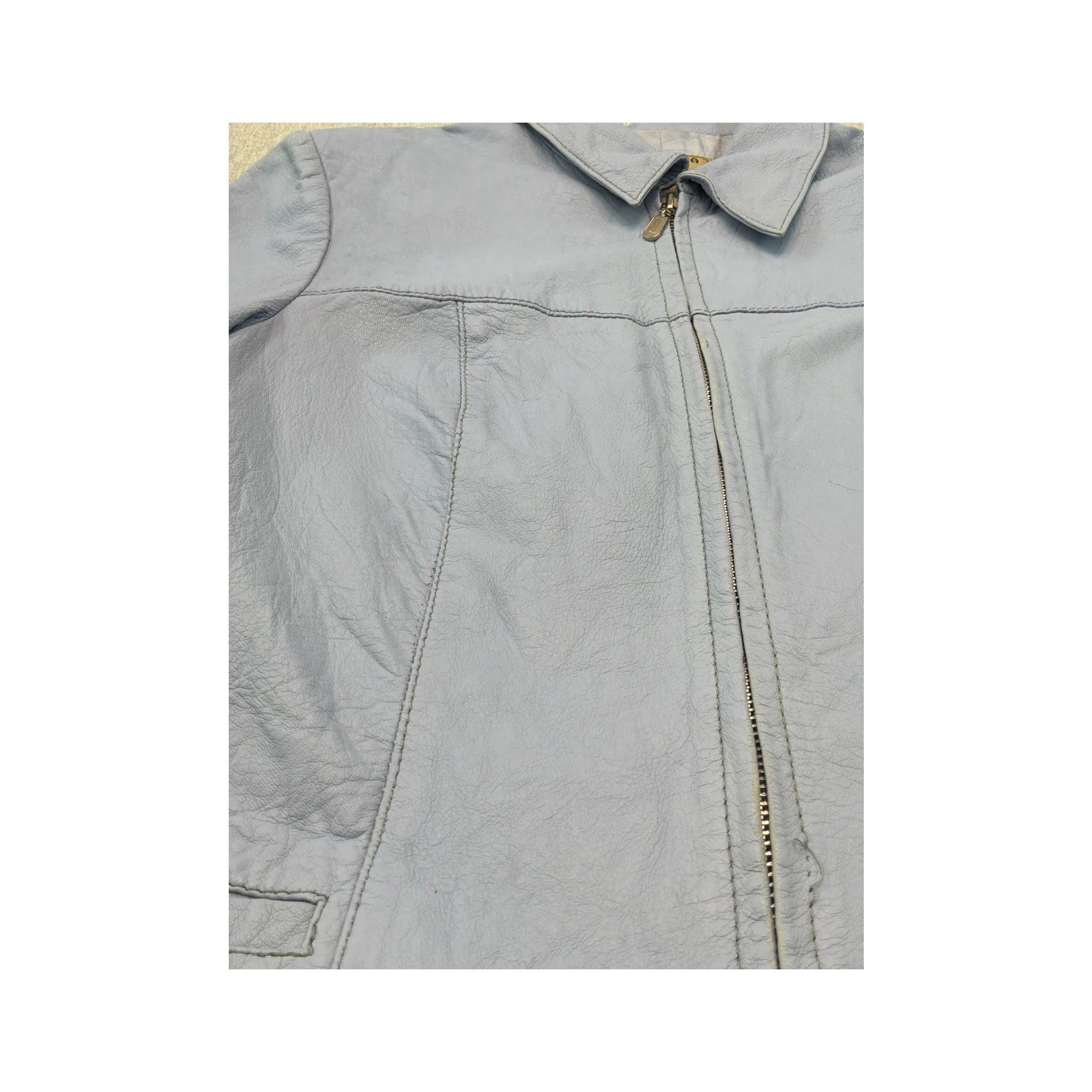 Vintage Merilleno Light Blue Leather Zip Jacket