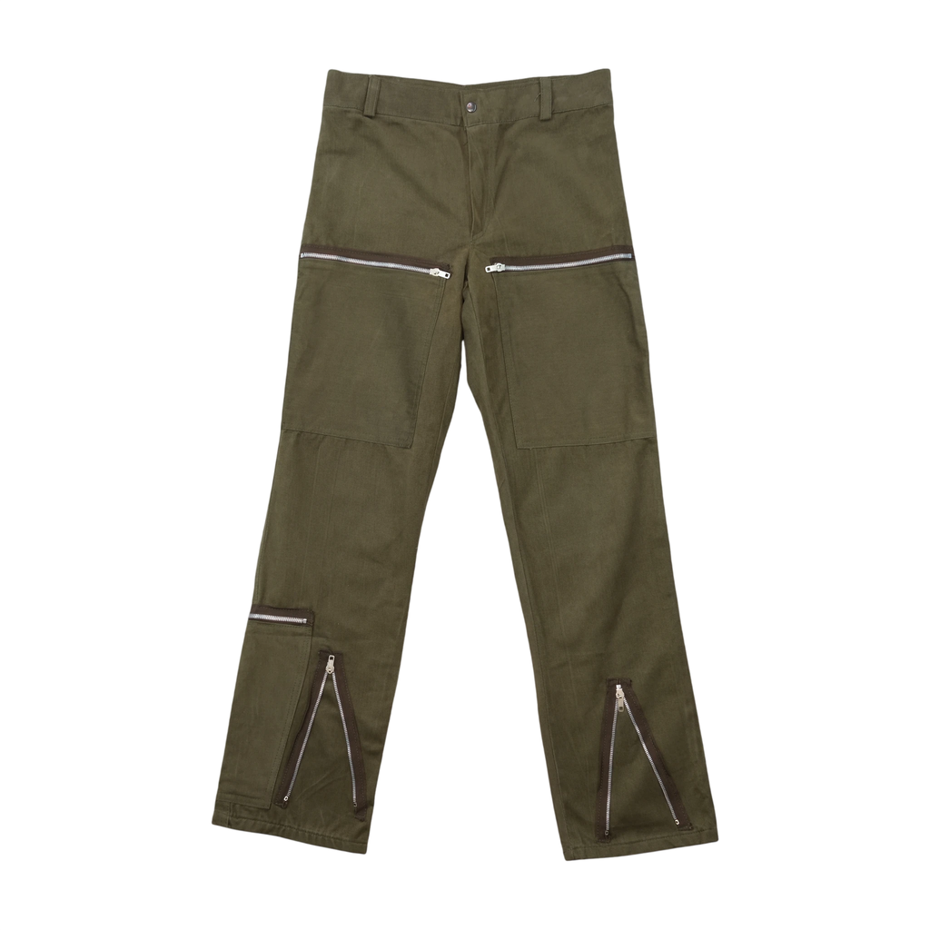Olive Utility Zip-Detail Chinos