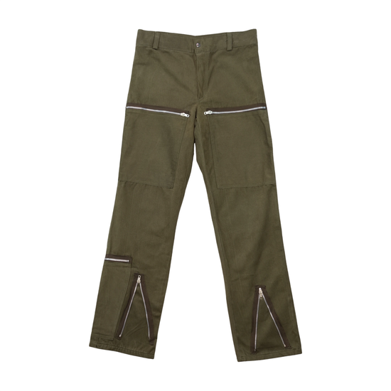 Olive Utility Zip-Detail Chinos