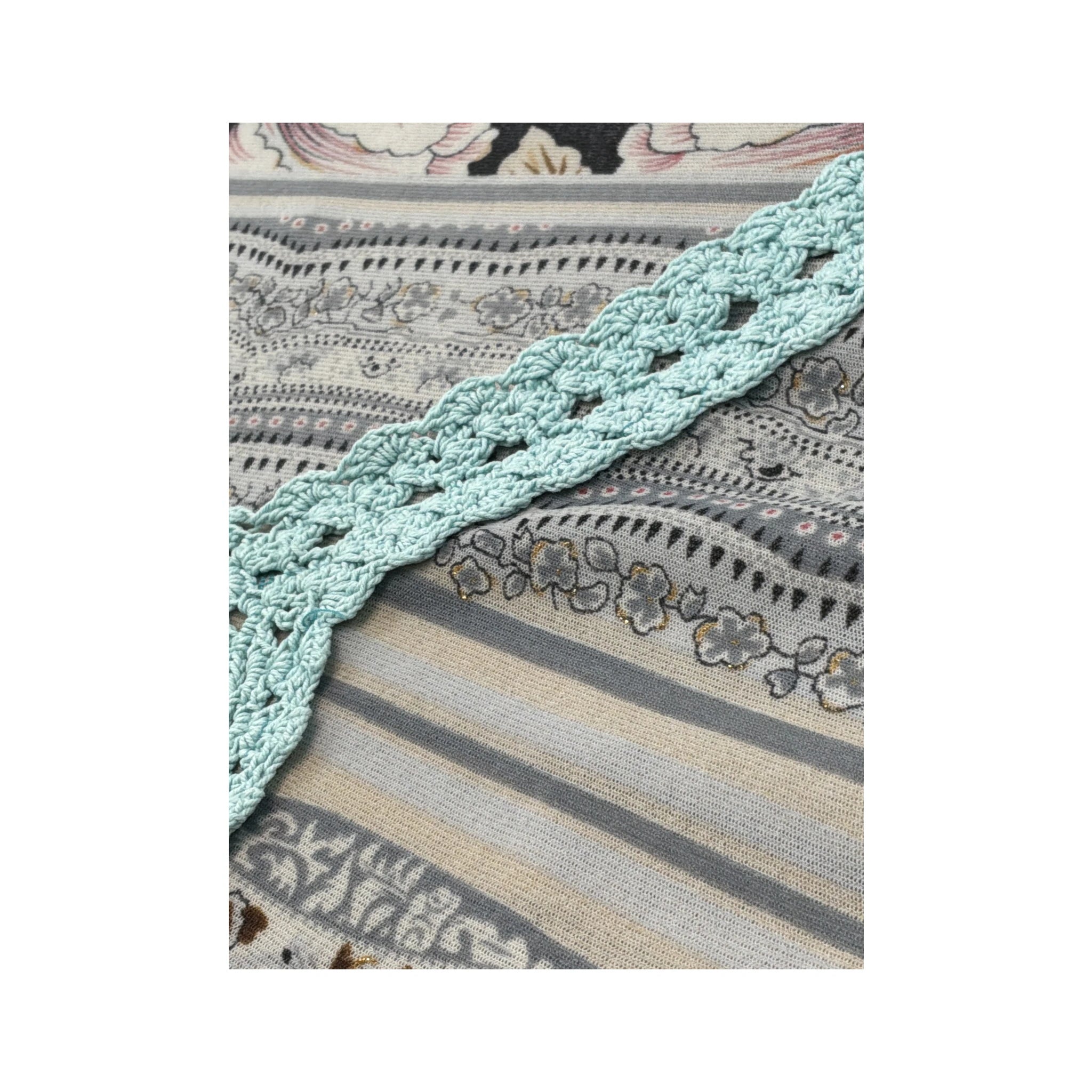 Max-w Floral Stripe Crochet Trim Bell Sleeve Blouse (repriced)