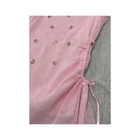 Top de alças Transparente rosa em Rede com Bordado floral