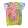 Vintage Abstract Neon Print Tie Neck Blouse