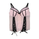 Vintage Pink Polka Dot Lace Trim Ribbon Lace-Up Bustier Tank Top