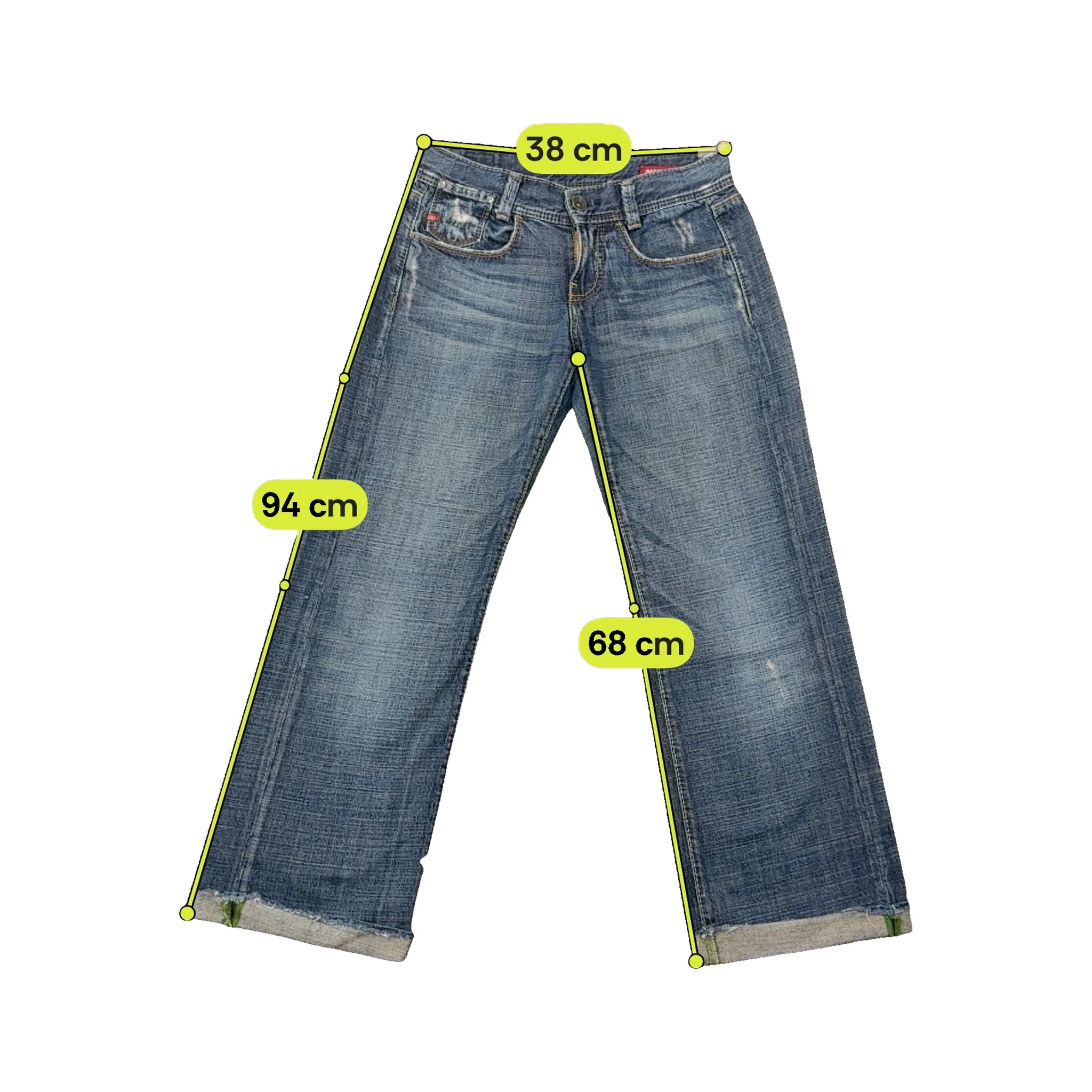 Mish Mish Distressed Wing Patch Blue Denim Jeans