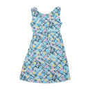 Vintage Blue Floral Plaid Sleeveless Dress