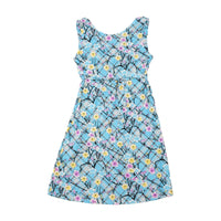 Vintage Blue Floral Plaid Sleeveless Dress