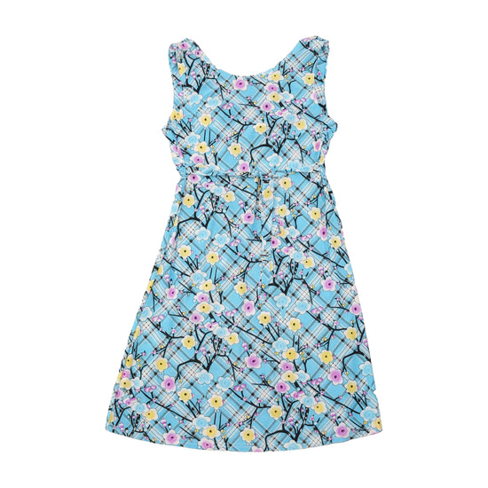 Vintage Blue Floral Plaid Sleeveless Dress