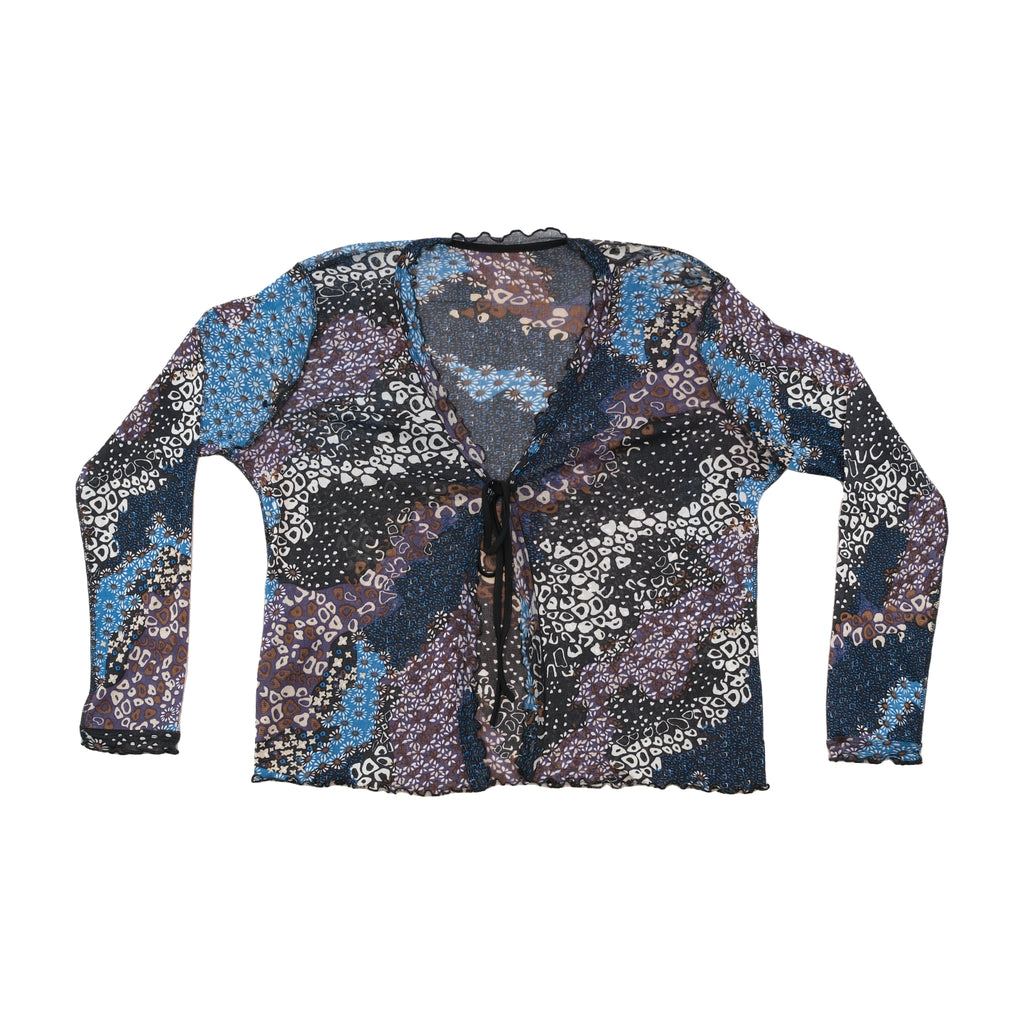 Sheer Patchwork Print Tie Front Cardigan (Repriced)