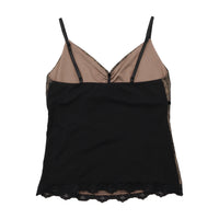 Vintage Sheer Crown Scroll Print Lace Trim Tank Top