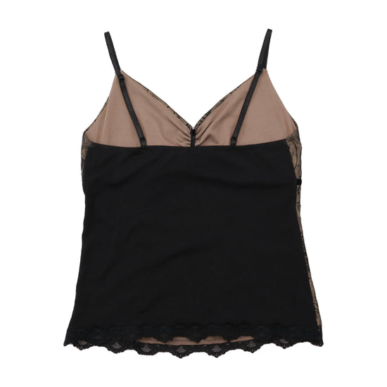 Vintage Sheer Crown Scroll Print Lace Trim Tank Top