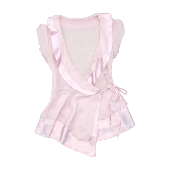 Silk Ruffle Wrap Blouse