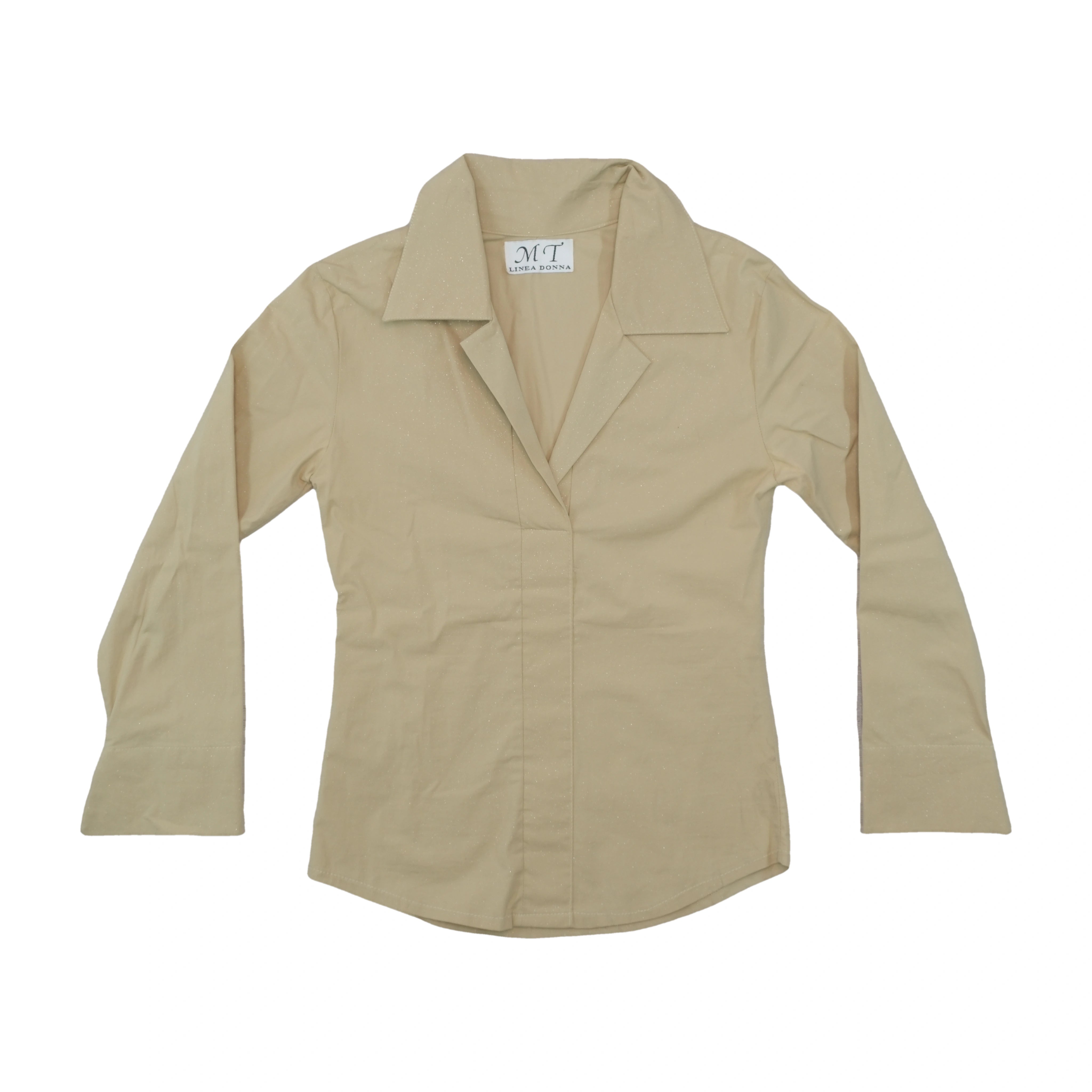 MT Linea Donna Shimmer Collared Beige Blouse