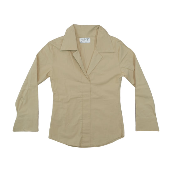 MT Linea Donna Shimmer Collared Beige Blouse