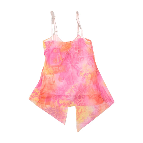 Y2K Pink Orange Sheer Handkerchief Hem Tank Top