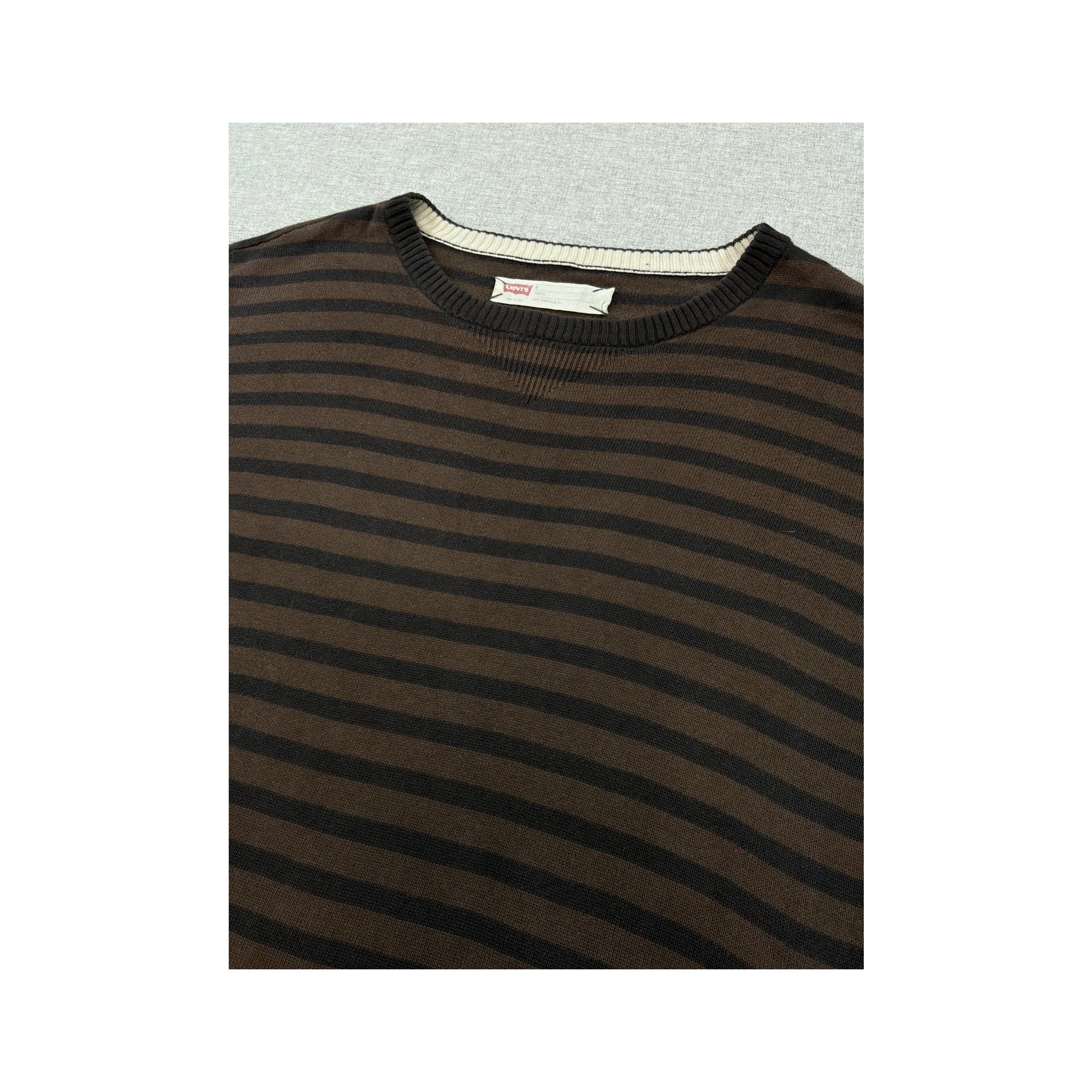 Camisola de malha de gola Redonda Levi's às riscas castanhas e pretas
