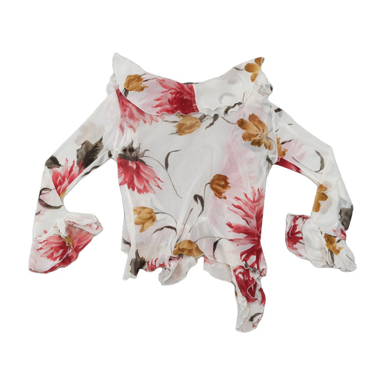 Blusa Transparente BLU In Firenze floral com Folhos e Nó à Frente