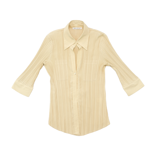 Vintage Made in Italy Ribbed Pleated 3 4 Sleeve Button Up Shirt