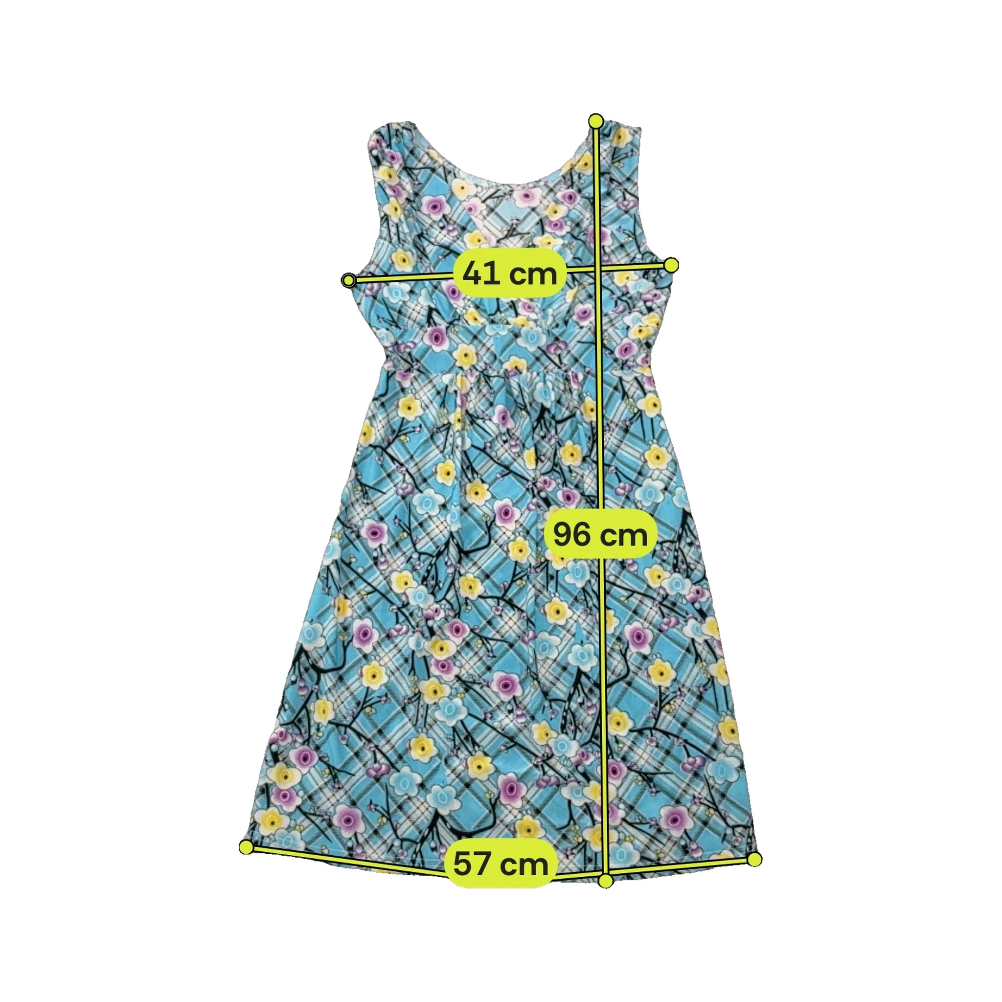 Vintage Blue Floral Plaid Sleeveless Dress