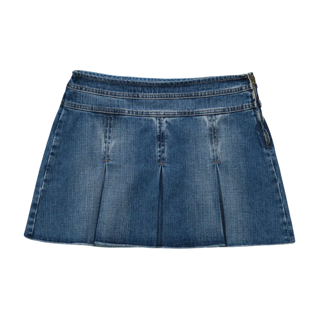 United Colors of Benetton Pleated Cotton Denim Mini Skirt