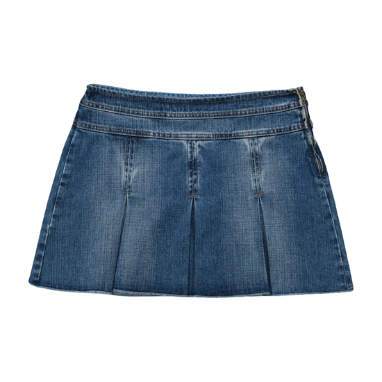 United Colors of Benetton Pleated Cotton Denim Mini Skirt