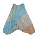 Calças Harém com Patchwork às riscas e Franzido