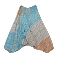 Calças Harém com Patchwork às riscas e Franzido