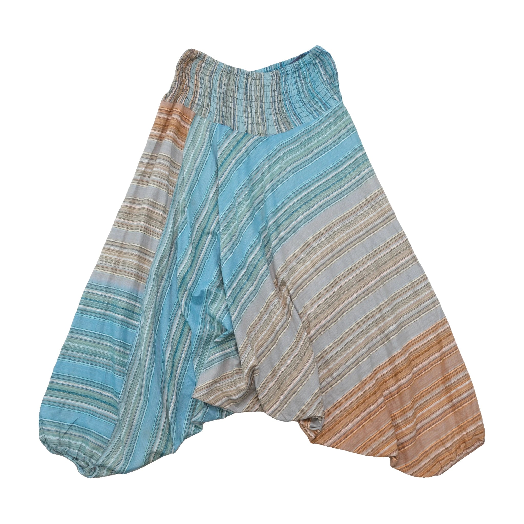 Calças Harém com Patchwork às riscas e Franzido