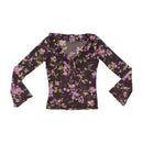 Vintage Sheer Floral Ruffle Tie Front Blouse