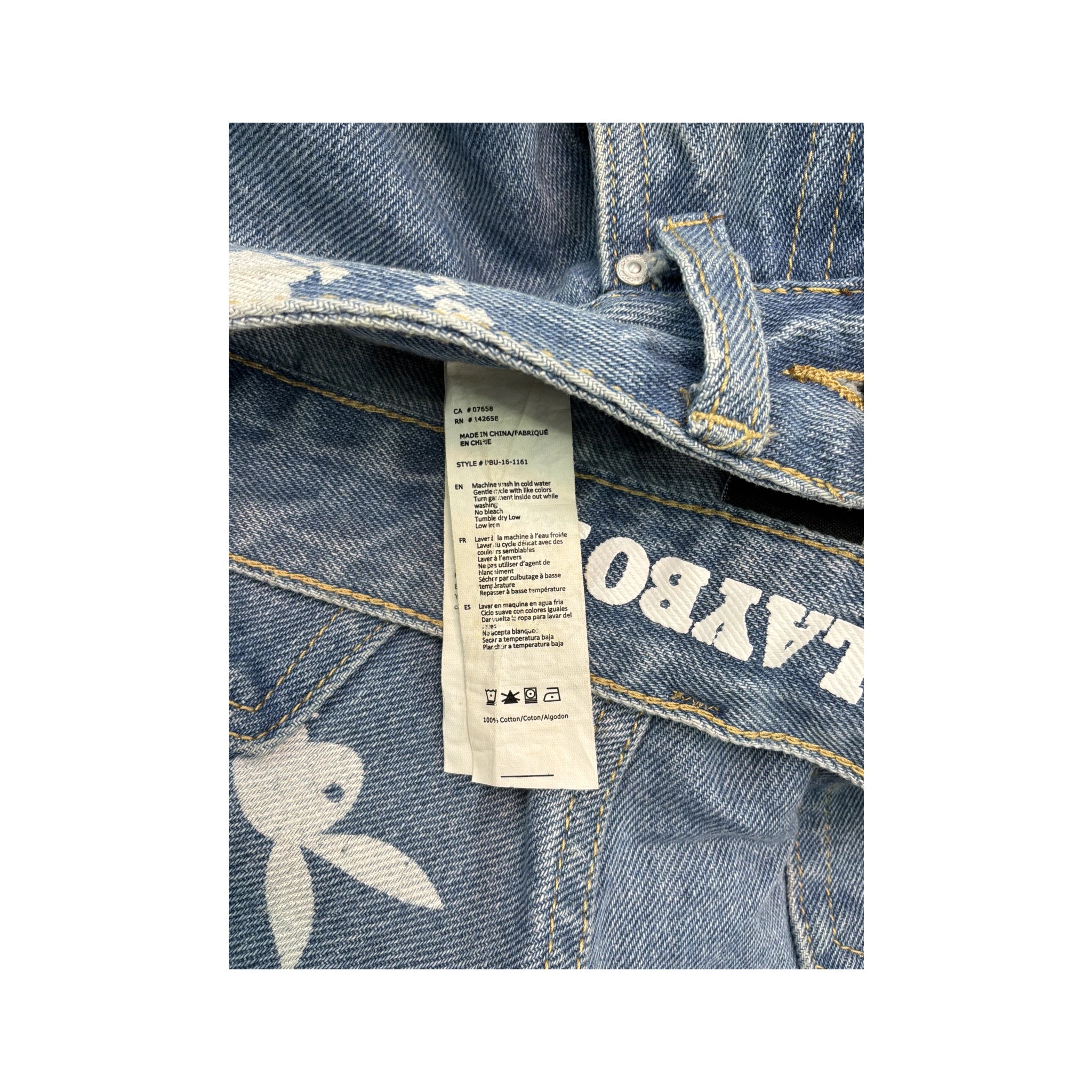 Playboy Allover Bunny Logo Print Wide Leg Denim Jeans