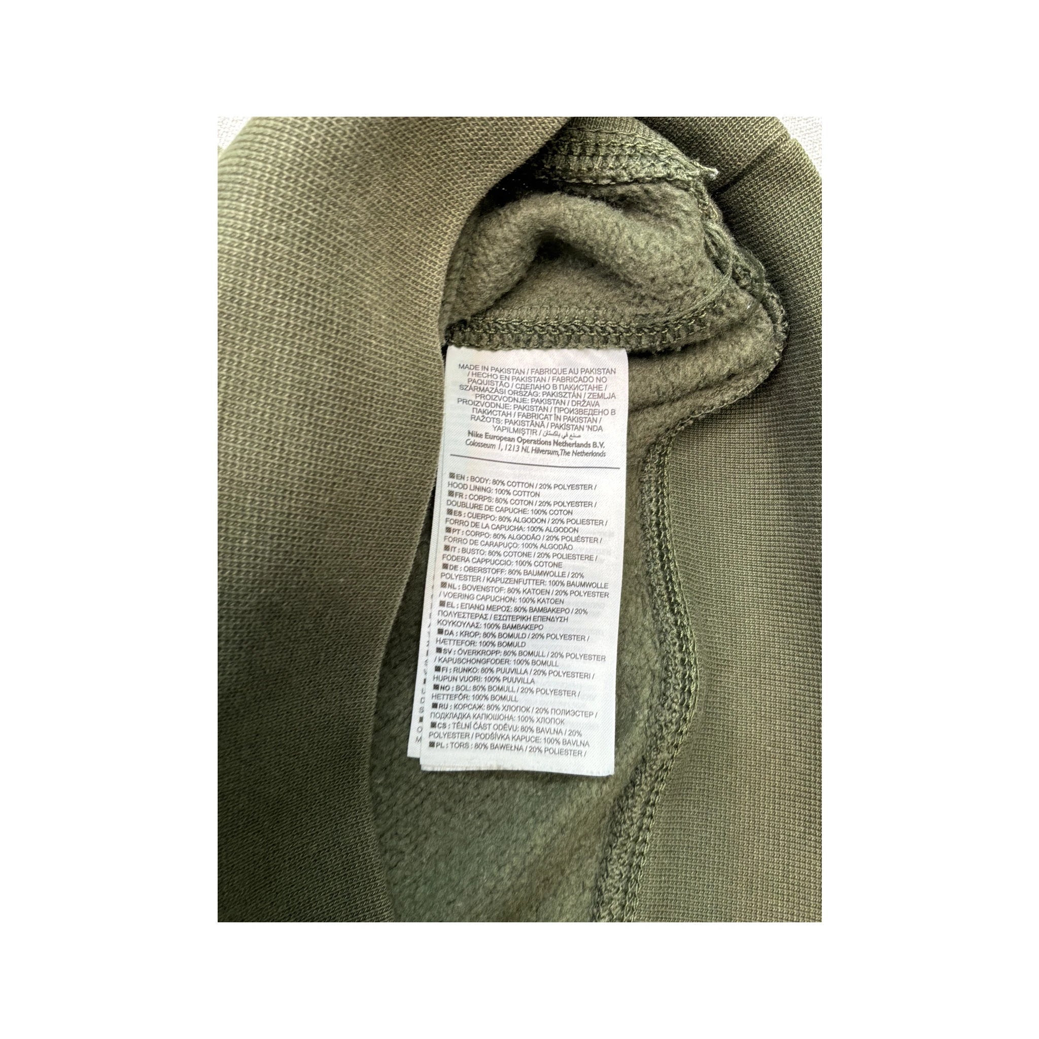 Nike Olive Green Cotton Blend Pullover Fleece Hoodie