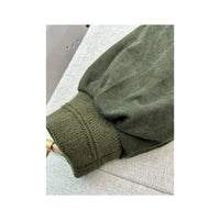 Vintage Olive Green Suede-Look Button Front Ribbed Jacket
