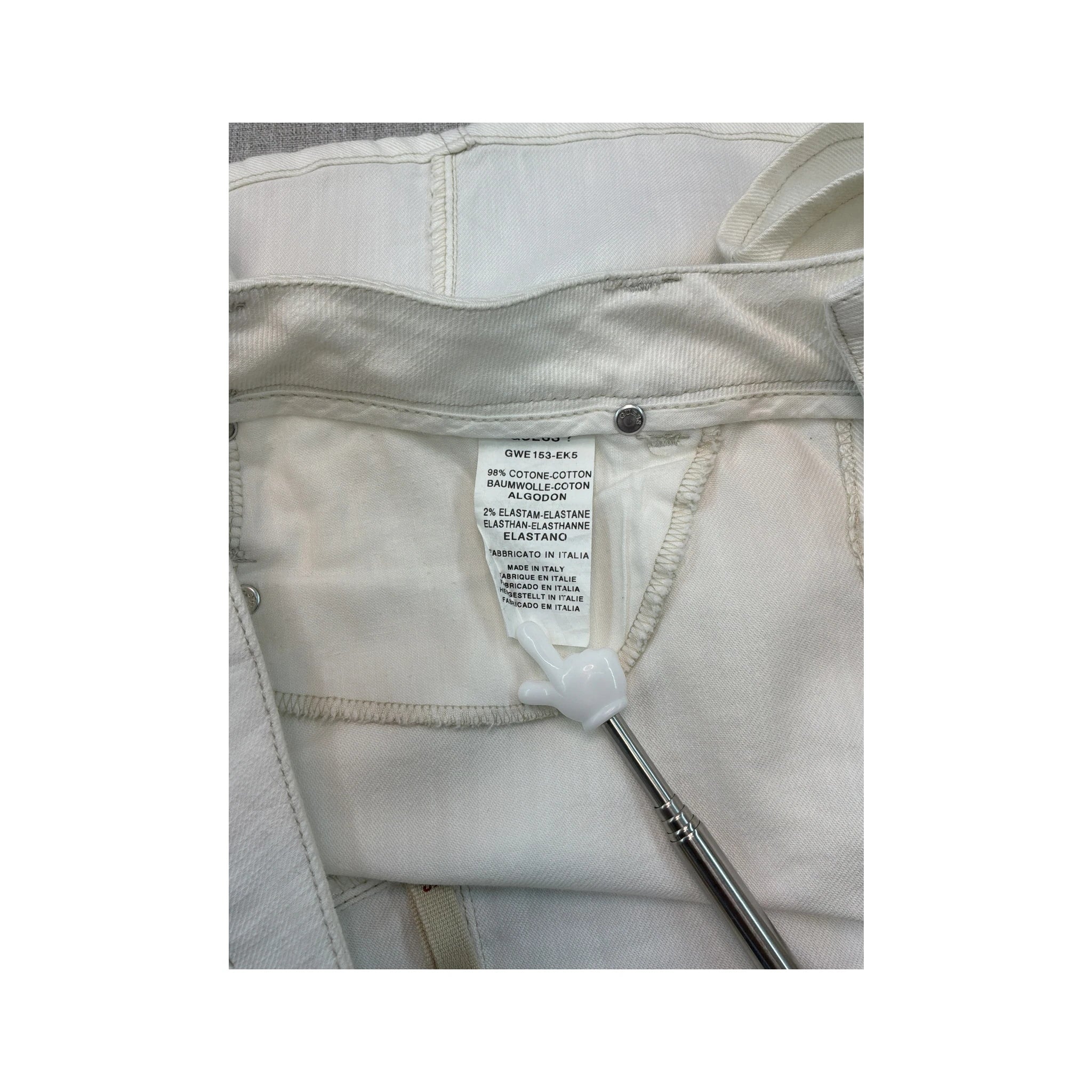 Guess White Cotton Stretch Denim Rhinestone Mini Skirt