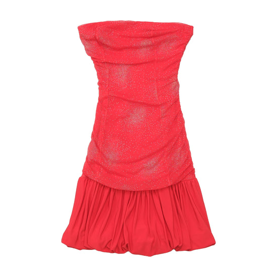 Red Glitter Tulle Strapless Bubble Hem Dress