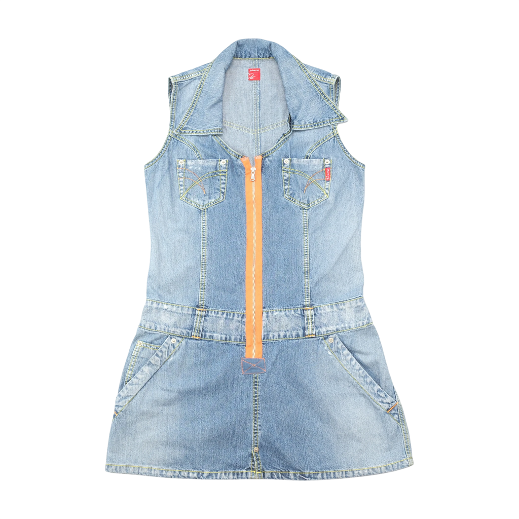 Phard Vintage Sleeveless Zip-Front Cotton Denim Mini Dress