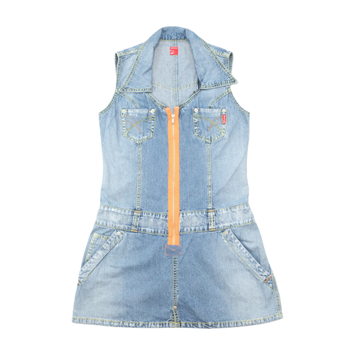 Phard Vintage Sleeveless Zip-Front Cotton Denim Mini Dress