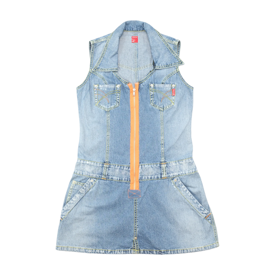 Phard Vintage Sleeveless Zip-Front Cotton Denim Mini Dress