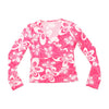 Y2K Pink Abstract Floral V-Neck Long Sleeve Blouse
