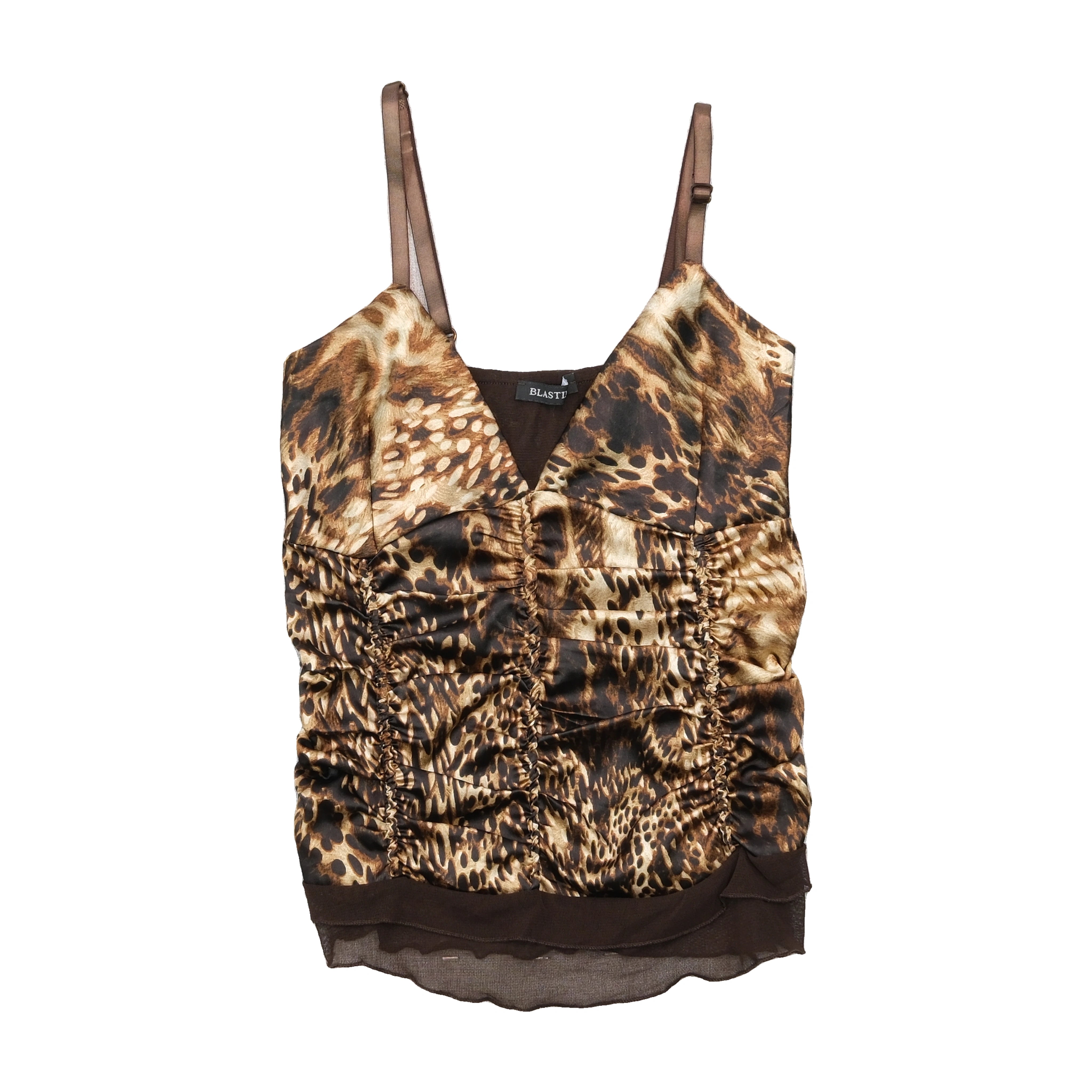 Blasting Animal Print Ruched Mesh Tank Top