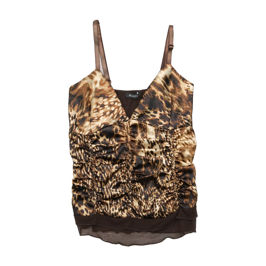 Blasting Animal Print Ruched Mesh Tank Top