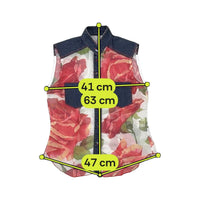 Blusa Transparente em poliéster sem mangas com estampado de rosas, Botões à Frente e gola Estilo ganga