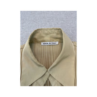 Vintage Made in Italy Ribbed Pleated 3 4 Sleeve Button Up Shirt