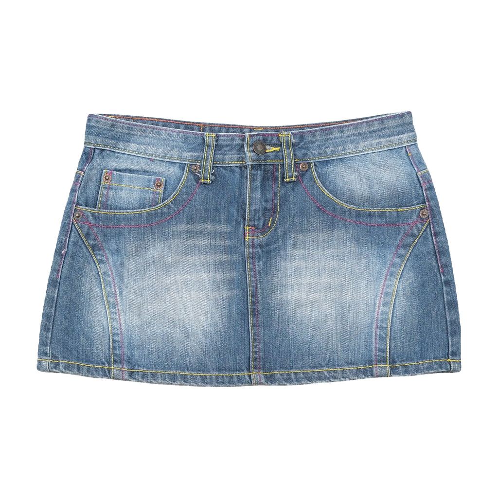 TMX 201 Faded Denim Mini Skirt with Contrast Stitching