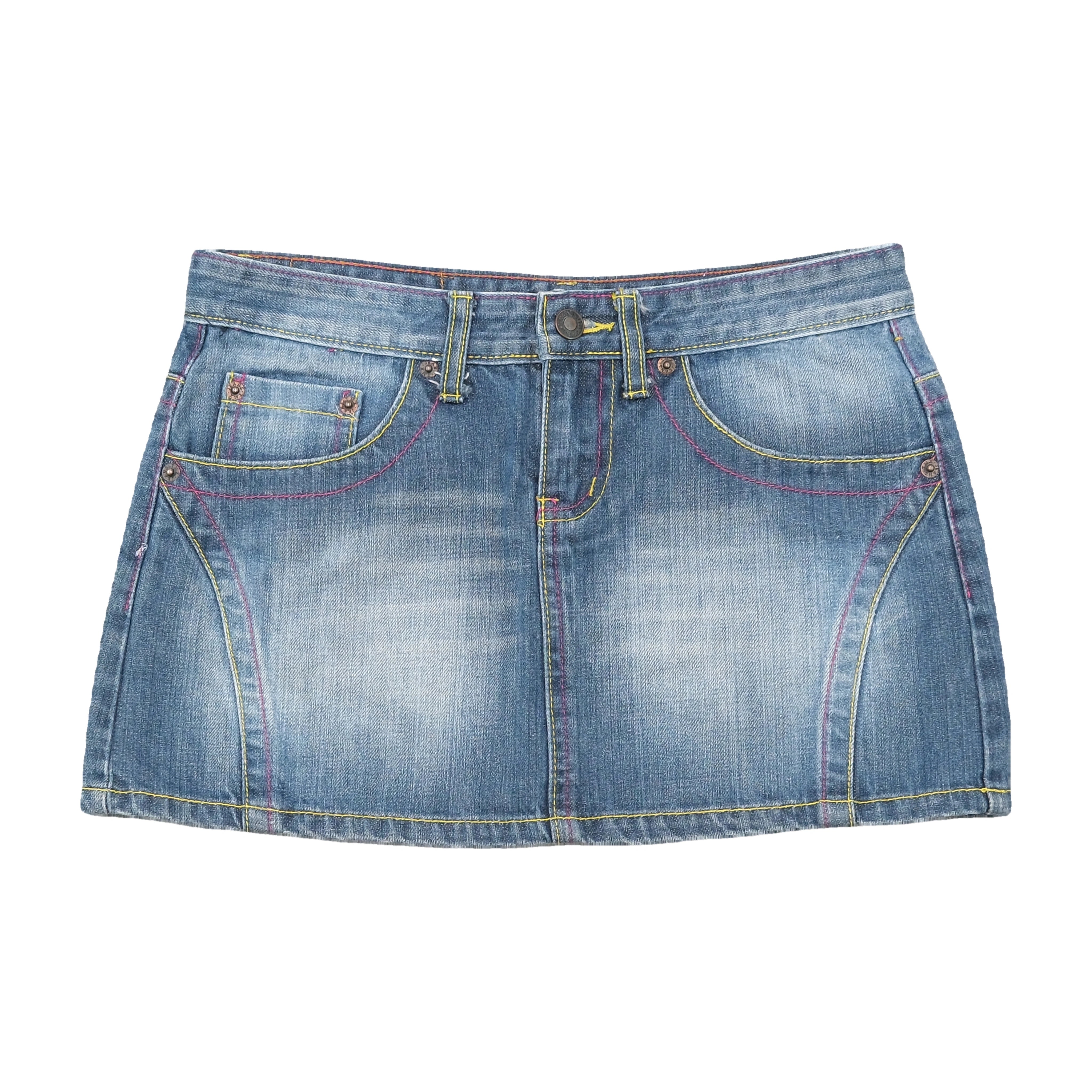 TMX 201 Faded Denim Mini Skirt with Contrast Stitching