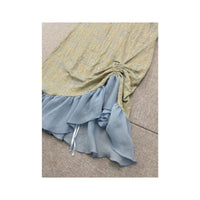 Crucilico Floral Textured Ruched Ruffle Slip Dress