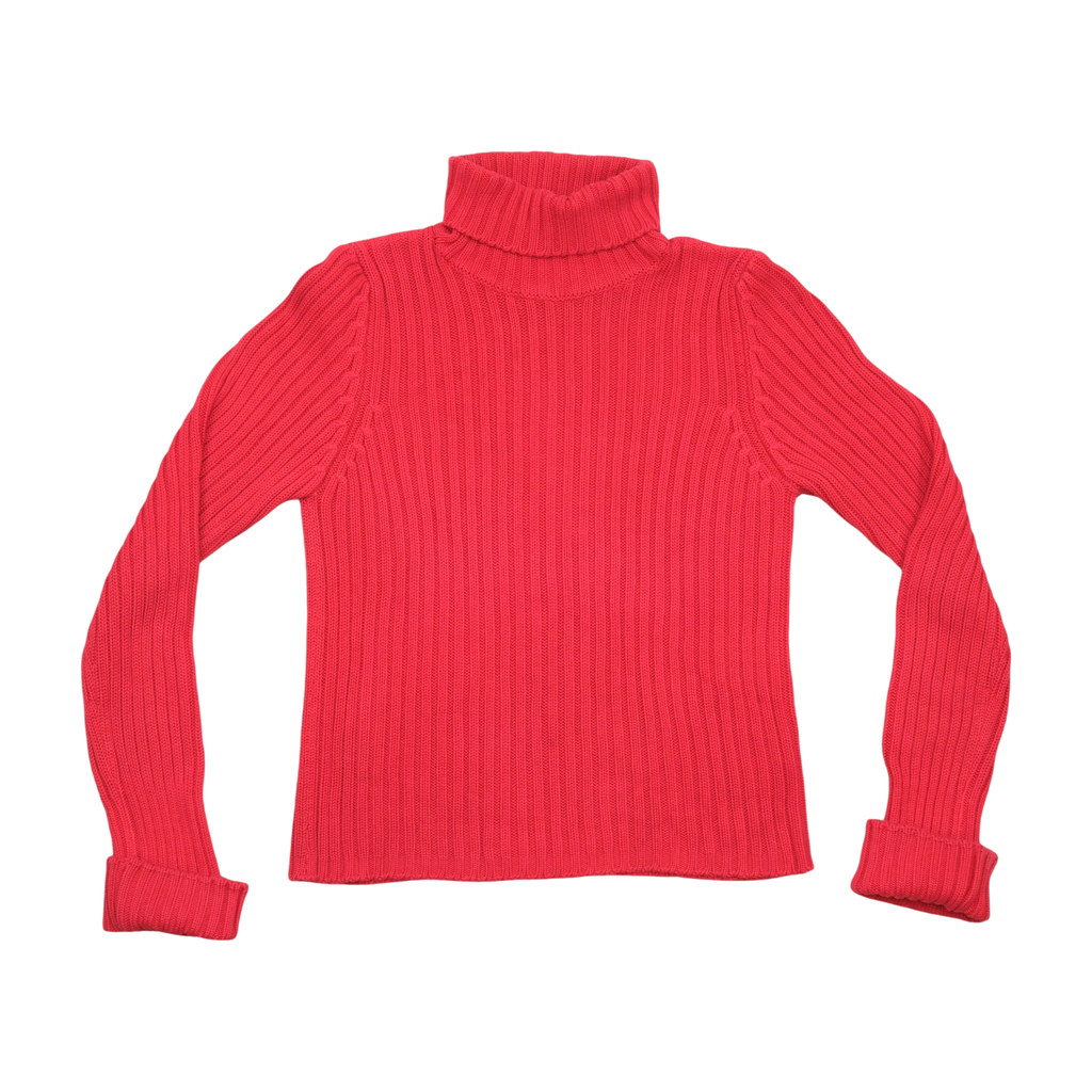 Red Ribbed Turtleneck Sweater with Raglan Sleeves