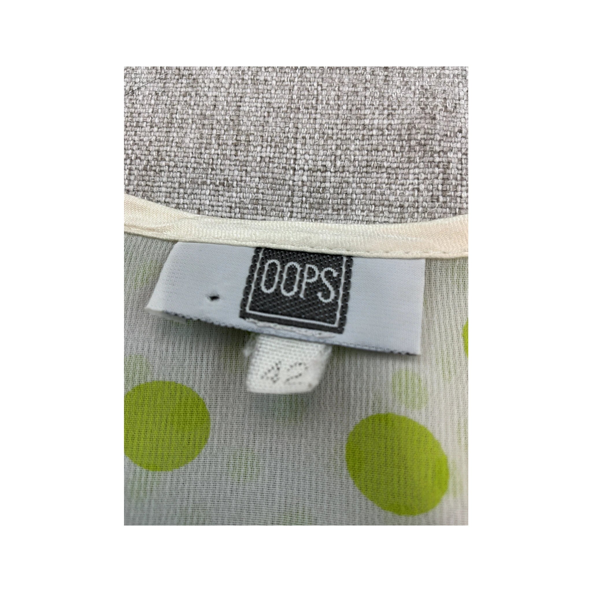 White & Lime Green Polka Dot Tie-Front Ruffle Collar Blouse