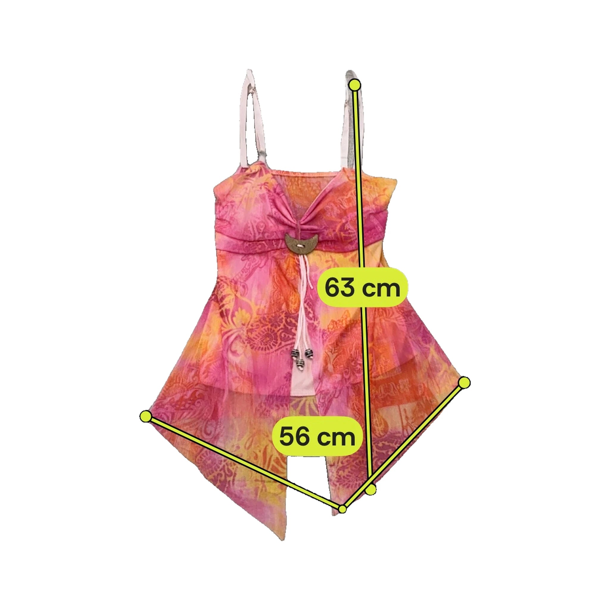 Y2K Pink Orange Sheer Handkerchief Hem Tank Top
